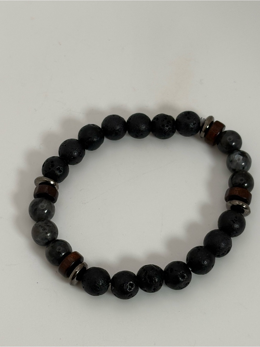 New Lava Stone & Larvikite Beaded Stretch Bracelet | Grounding Crystal Jewelry